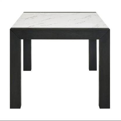 Contemporary 7pc Dining Set with White Faux Marble Rectangular Table and Full Back Upholstered Chairs.