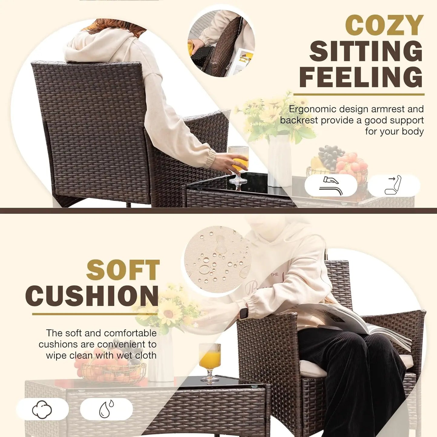 4 Pieces Outdoor Patio Furniture Wicker Set, Outdoor / indoor & Backyard Porch.