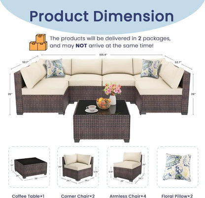 7 Piece Outdoor Patio Furniture Set, Outdoor Sectional Furniture, Rattan & Wicker Modern.