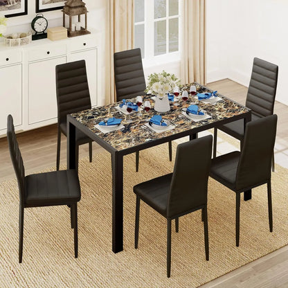 5 Piece Glass Dining Table Set, Kitchen and Chairs for 4, PU Leather Modern Room Set