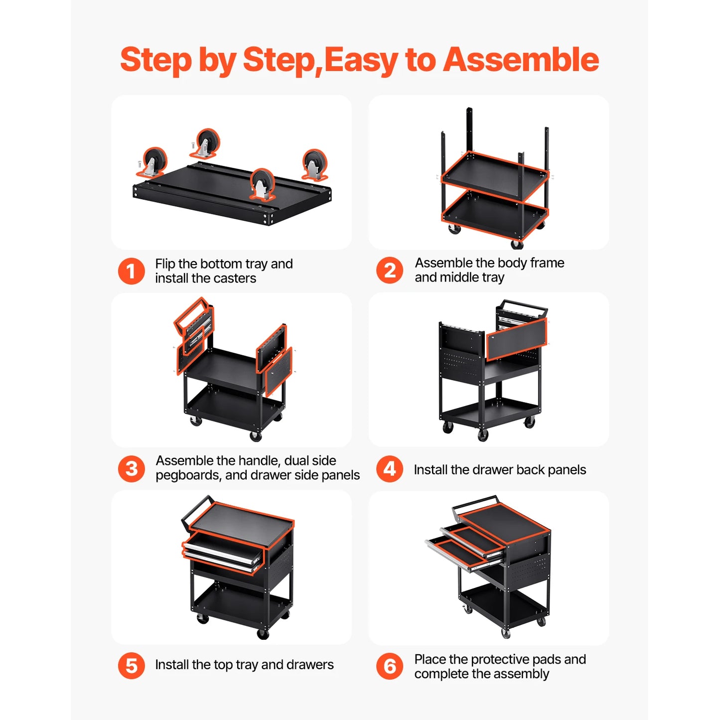 5-Tier Tool Chest 2-Drawer Rolling Tool Work Cart with Locking & Pegboard Tools Storage Organizer.