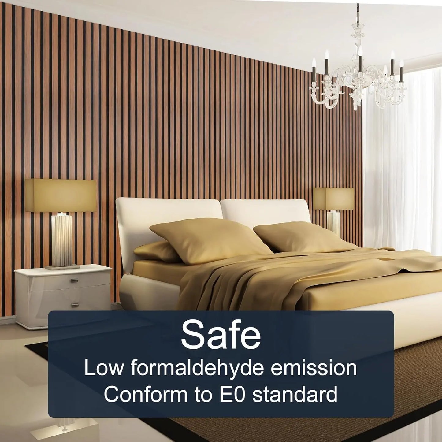 4-Piece 96" x 12.6" Soundproof Wood Slat Wall Panels, Acoustic Noise Cancelling Interior Decor Teak
