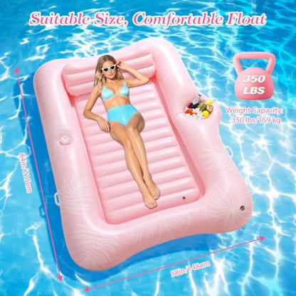 Large Inflatable Pool Float for Adults with Ice Bar and Drink Holder Tanning Bed Raft.