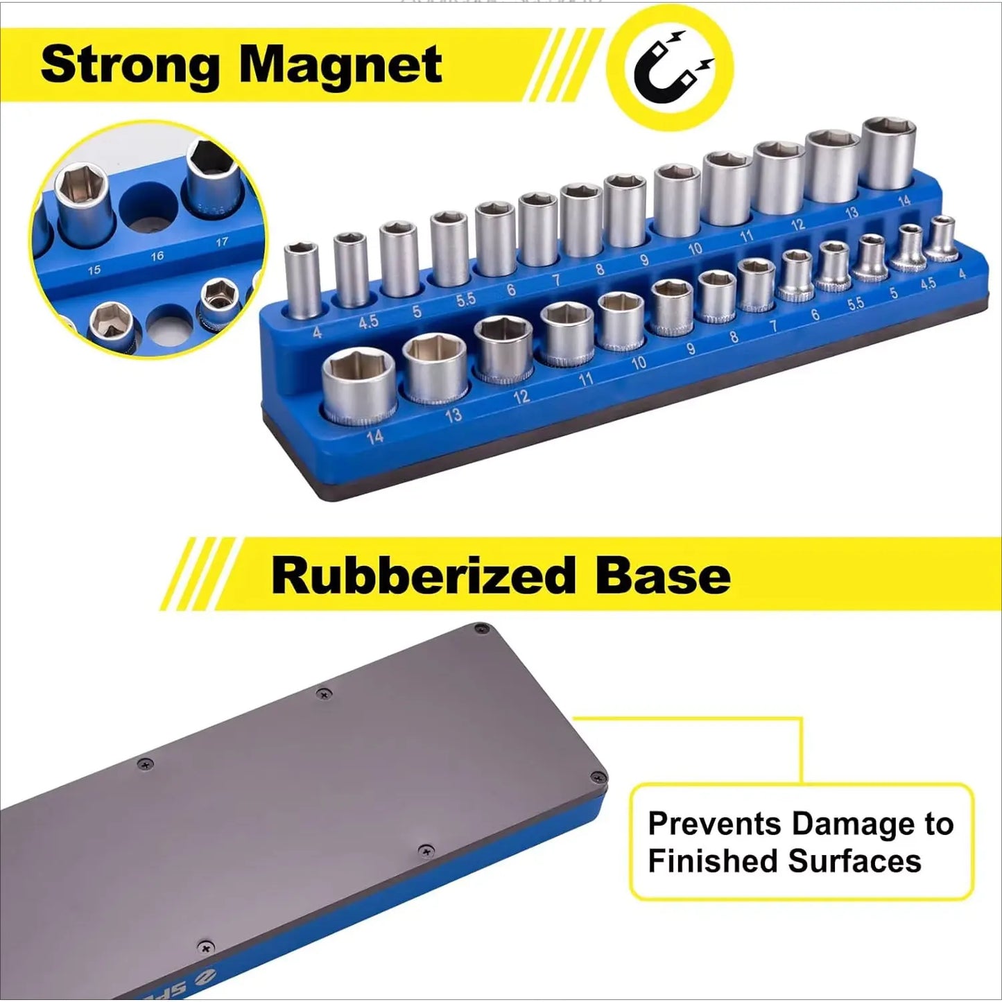 Magnetic Socket Organizer, 6-Piece Tool Organizers 1/2 inch, 3/8 inch,1/4 inch DriveHolds 143 Pcs Standard and Deep Size Sockets