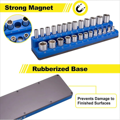 Magnetic Socket Organizer, 6-Piece Tool Organizers 1/2 inch, 3/8 inch,1/4 inch DriveHolds 143 Pcs Standard and Deep Size Sockets