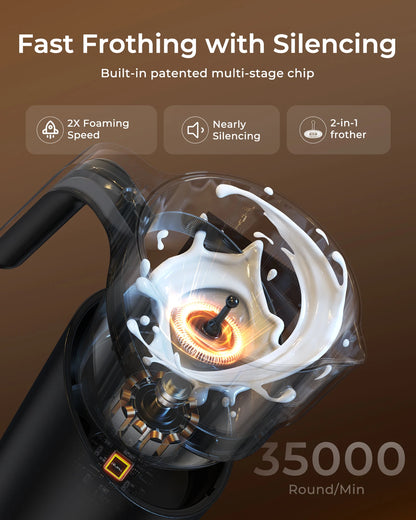 Milk Frother and Steamer, 8-in-1 Electric Frother for Coffee, Detachable Milk Steamer- Dishwasher Safe.
