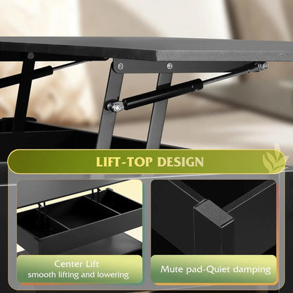 Lift Top Coffee Table with 2 Drawers, Large Storage and Open Shelf for Living Room in Black