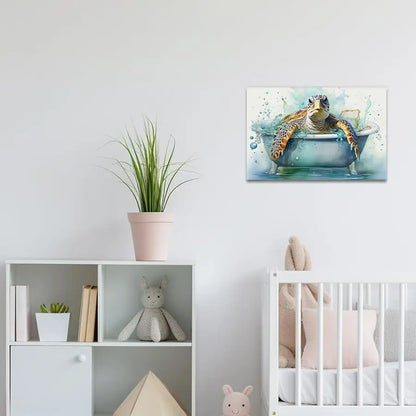 Sea Turtle Bathroom Wall Art Funny, in Bathtub Canvas Painting.