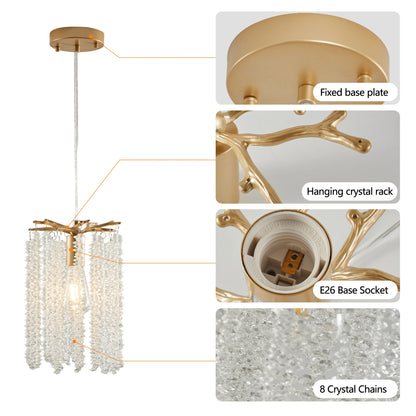 Luxury 3-Pack Crystal Pendant Lights, Elegant Golden Finish Chandelier with Waterfall Bead Design.