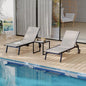 3 Pieces Patio Chaise Chairs Set, Pool Loungers with Side Table, with Wheels, Adjustable Position
