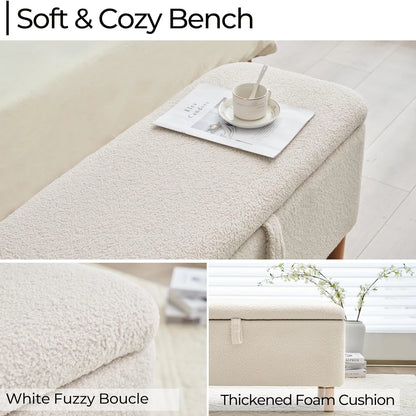 Storage Ottoman Bench for Bedroom end of Bed, Sherpa Upholstered Shoe Seat Storage.