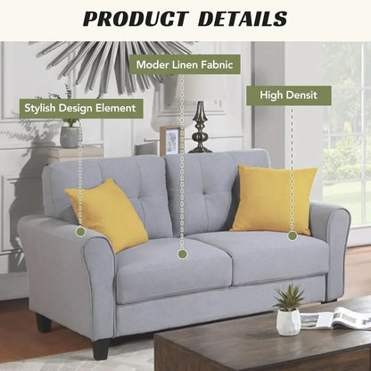 [Best Seller!]3-Piece Living Room Sectional Sofa Set, Modern Style Button Tufted Linen Loveseat & Sofa.
