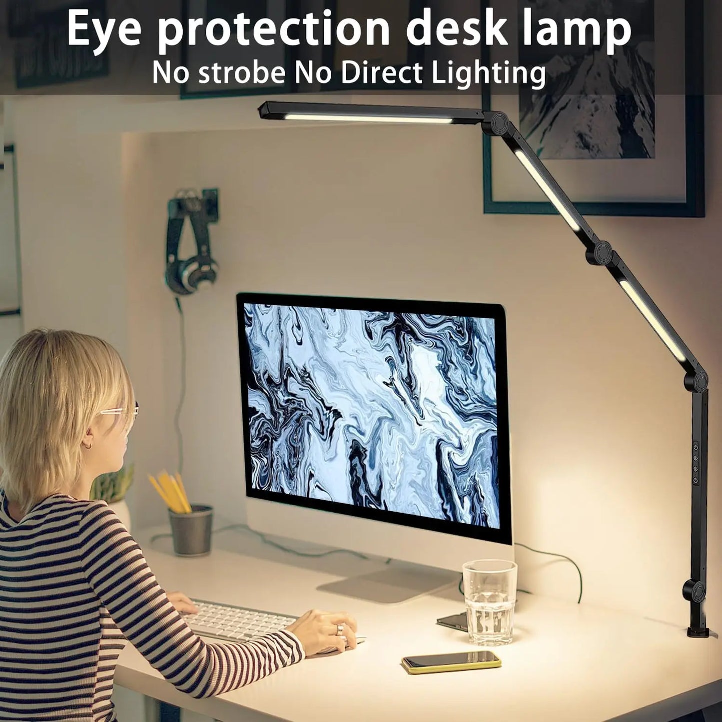 LED Desk Lamp with Clamp Flexible 4 sections Swing Arm Three light sources.
