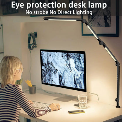 LED Desk Lamp with Clamp Flexible 4 sections Swing Arm Three light sources.