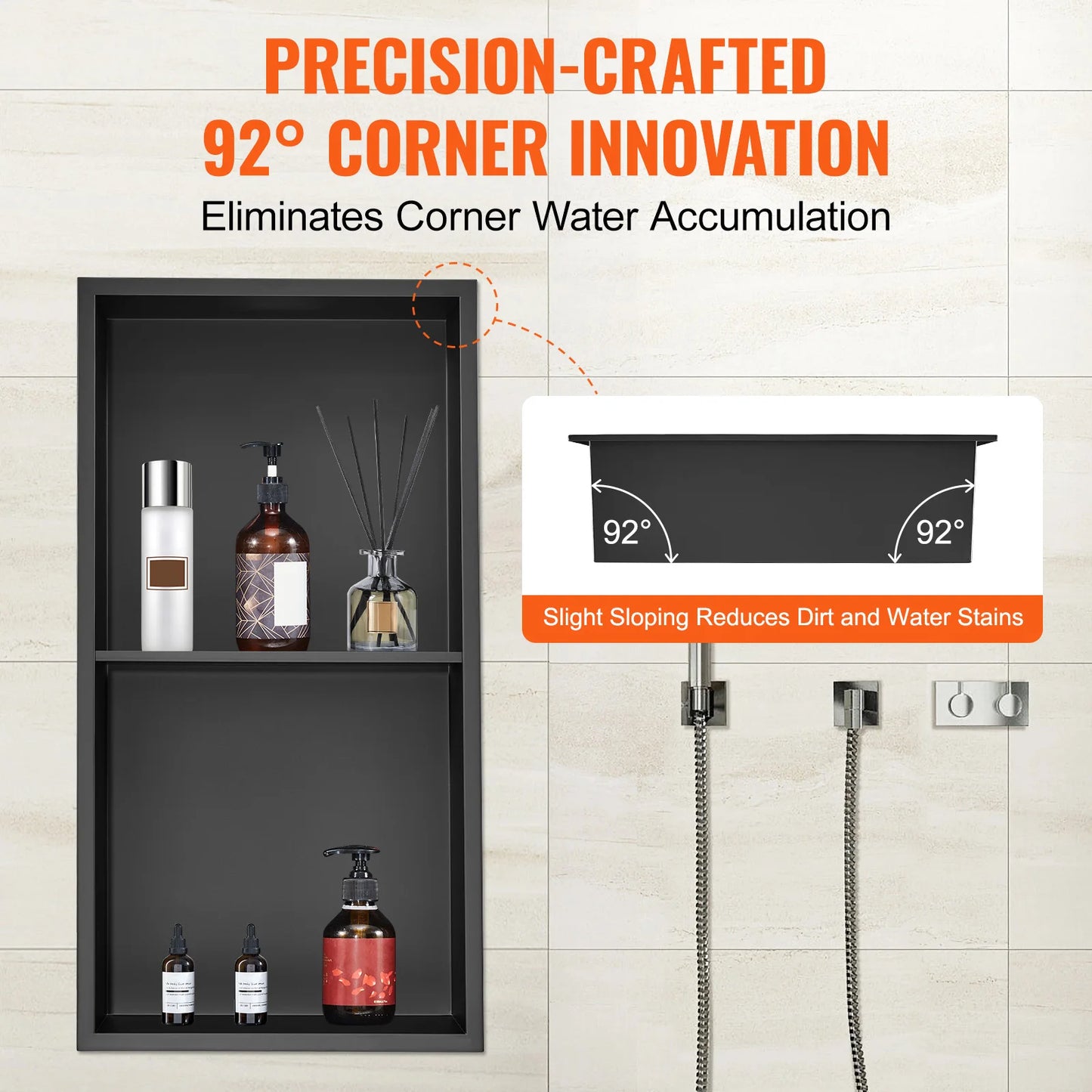SucceBuy No Tile Shower Niche Stainless Steel, Wall Recessed, Shelves for Shower Soap Storage.