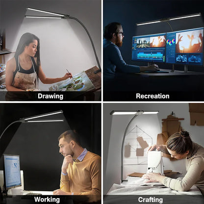 Double Head LED Desk Lamp Dimmable PC Monitor Light USB Table Lamps.
