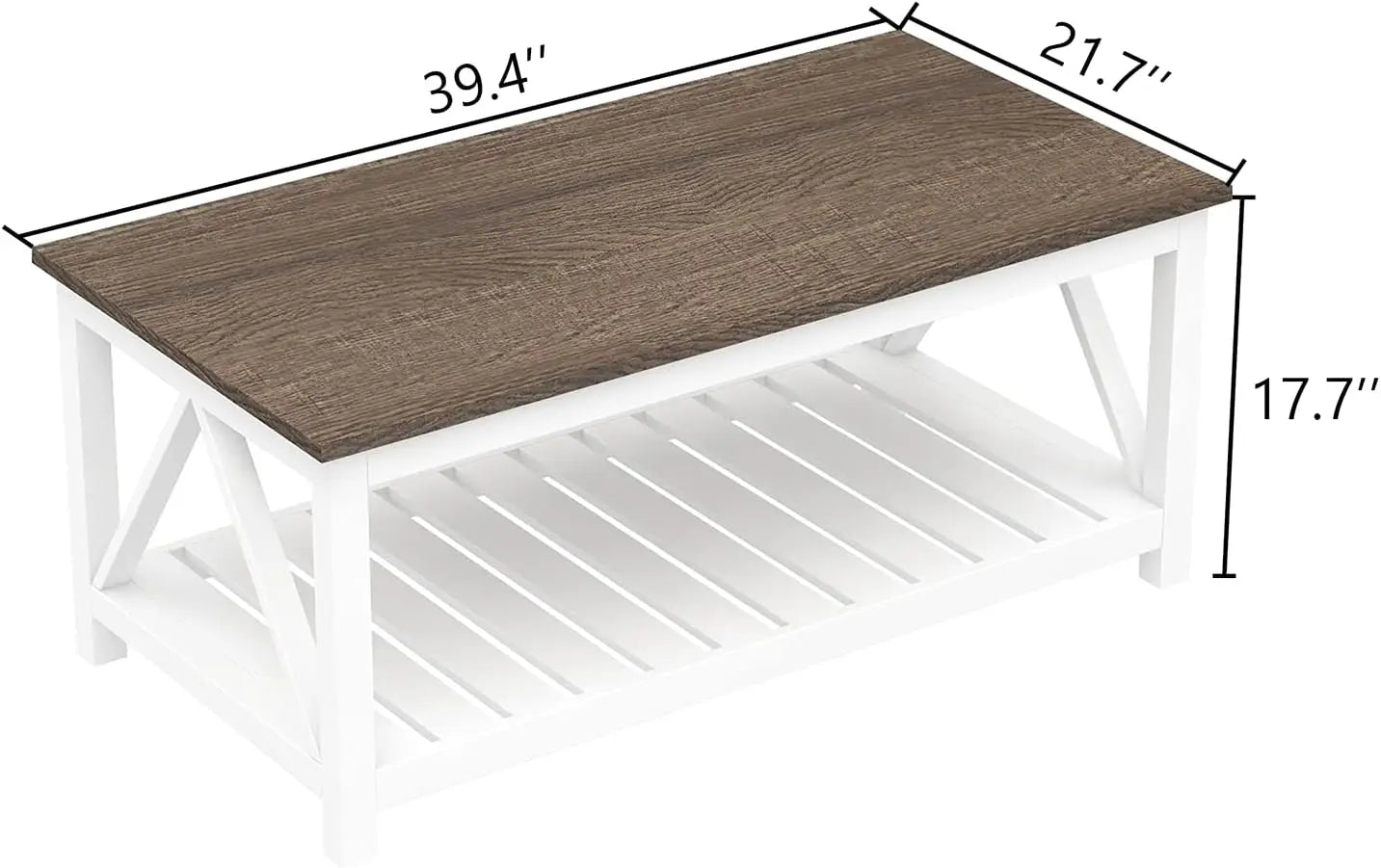 Rustic Vintage Coffee Table with Shelf, Farmhouse Style Living Room Furniture in White, 40 Inches