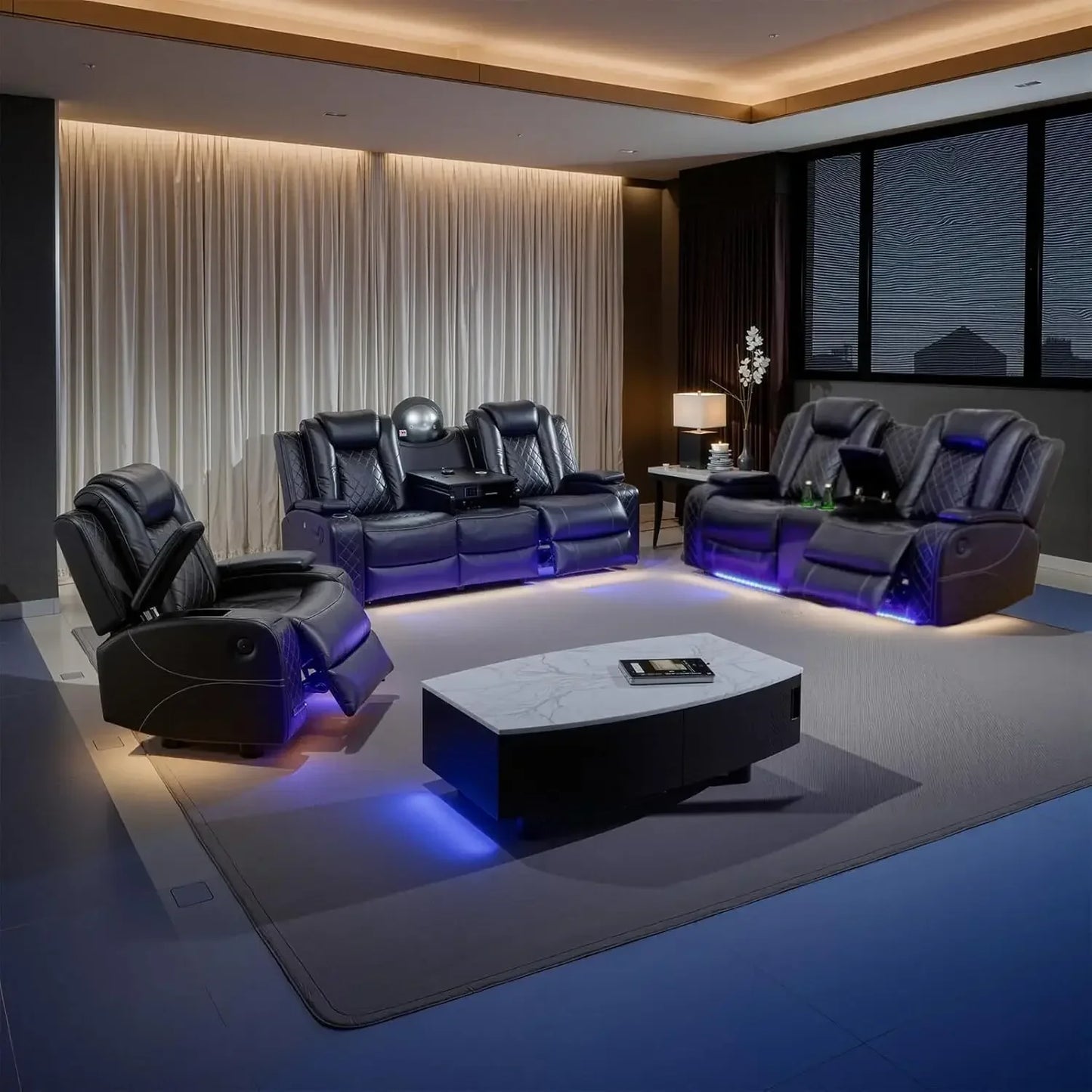 Power Living Room Furniture Sets, Electric Recliner Chair with LED Light, sectional Sofa Loveseat with Wireless Charging