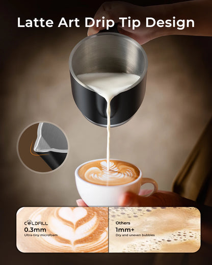 Milk Frother and Steamer, 8-in-1 Electric Frother for Coffee, Detachable Milk Steamer- Dishwasher Safe.