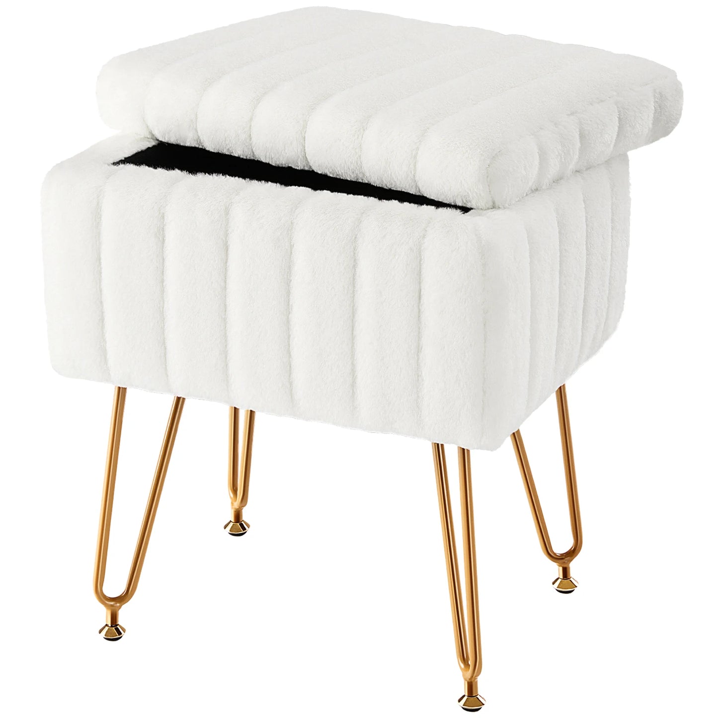 Faux Fur Living Room Hidden Storage Stools & Ottomans Padded with 4 Metal Legs Anti-Slip Adjustable Feet.