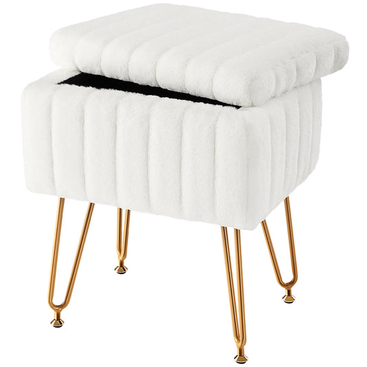 Faux Fur Living Room Hidden Storage Stools & Ottomans Padded with 4 Metal Legs Anti-Slip Adjustable Feet.