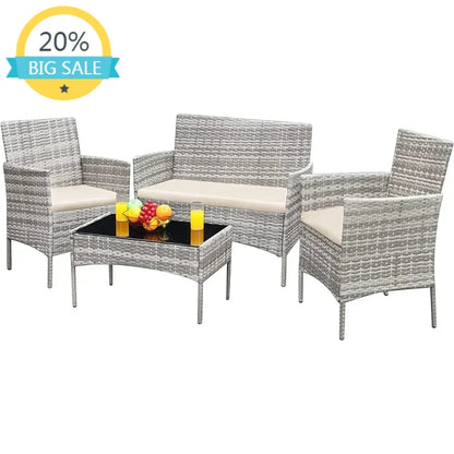 patio furniture 4 pieces conversation set outdoor wicker rattan chairs & Table.