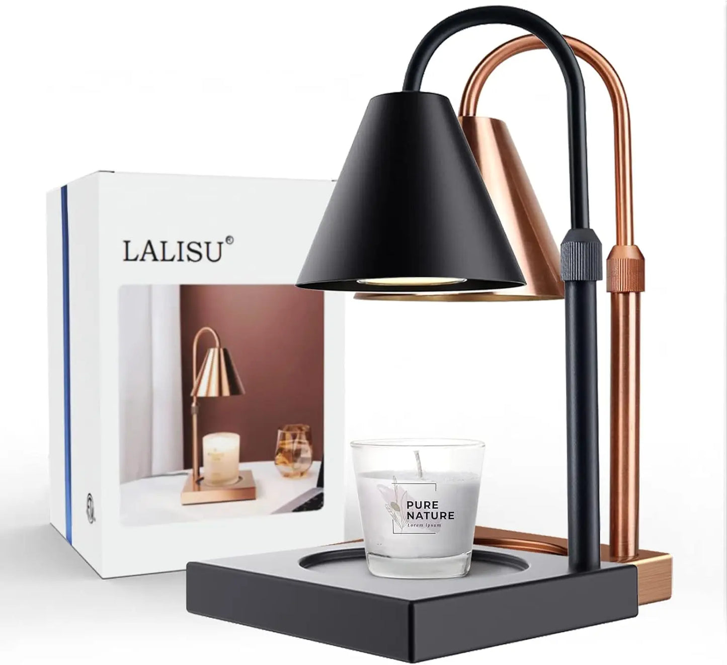 Stepless Dimming Candle Warmer Lamp with Timer and Adjustable Height.
