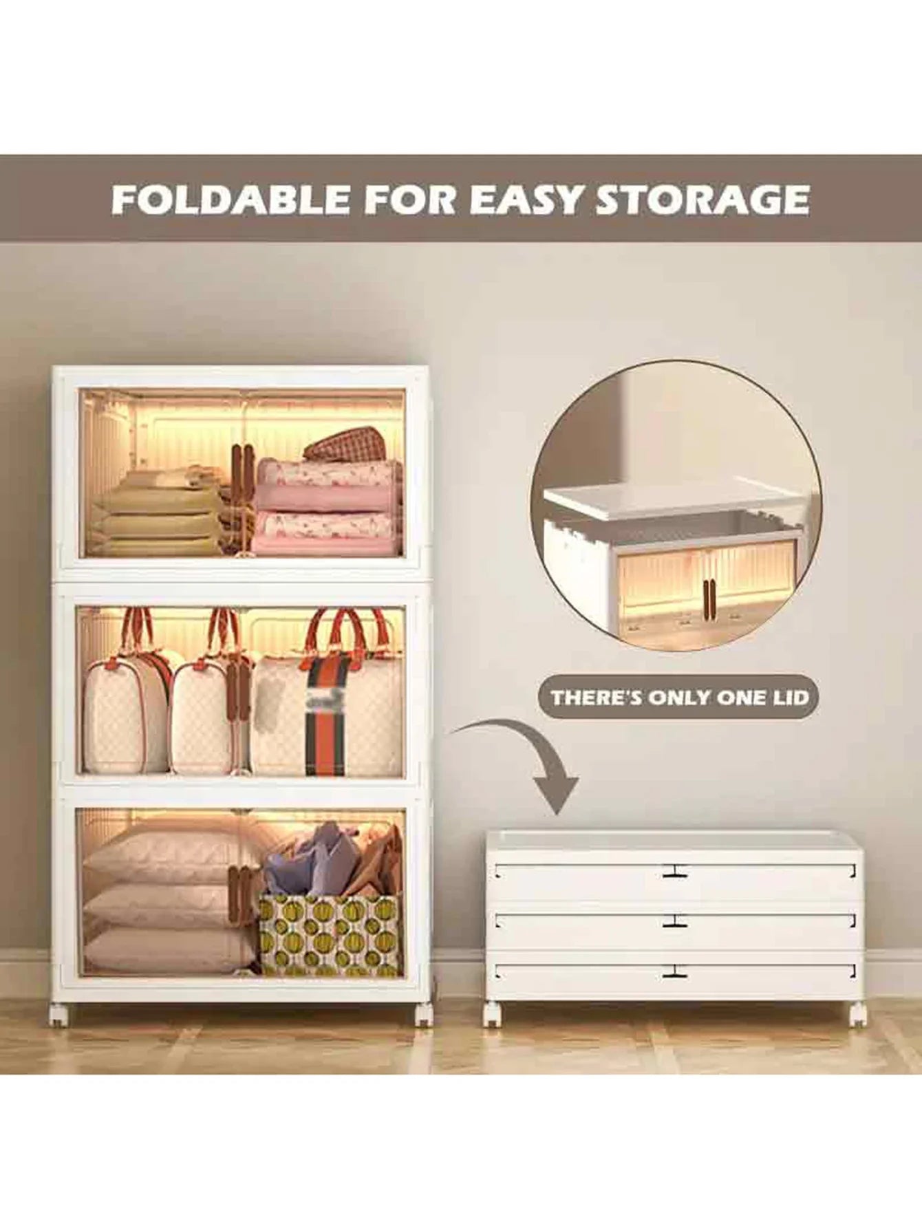 5layer Versatile 1-5 Layer Folding Storage Cabinet with Magnetic Doors - Dustproof, Waterproof for Clothes