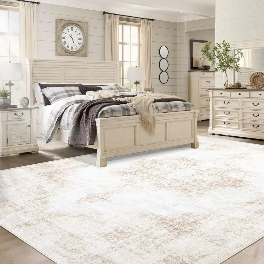 8x10 Vintage Rug Large Washable Living Room, Retro Medallion, Soft Low Pile Nonslip