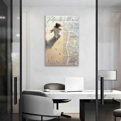 Framed Jesus Holding Woman Wall Art, Footprints in The Sand Canvas Painting Print Christian Inspirational Quotes.