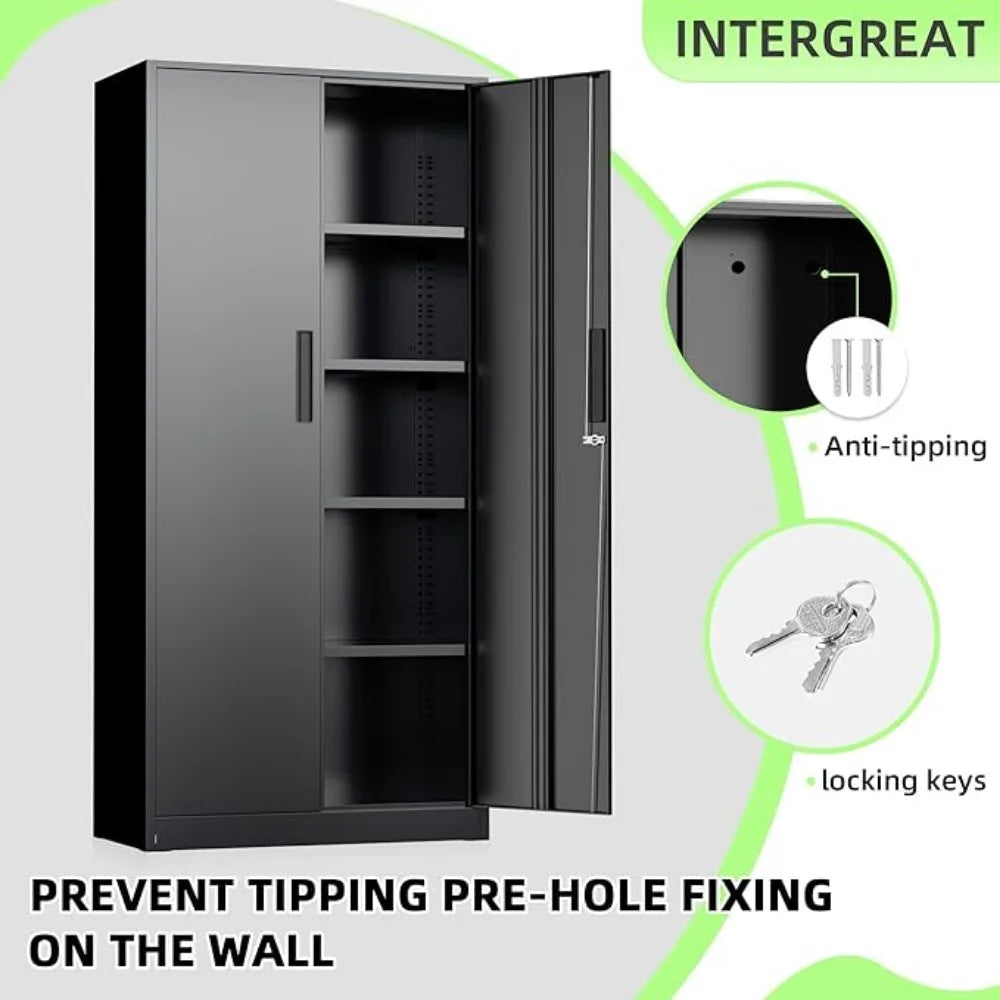 Metal Garage Storage Cabinet, Locking Doors & Adjustable Shelves Tall Storage for Home