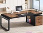 70.9" Executive Desk, Large Computer Desk with Drawers and Lateral File Cabinet.