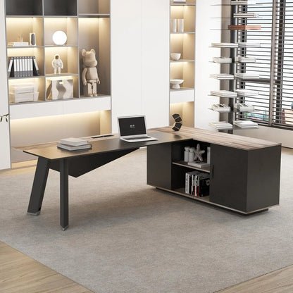 63in L-Shaped Executive Desk with 47" lateral File Cabinet/Storage Shelves Business Table Computer Home Office