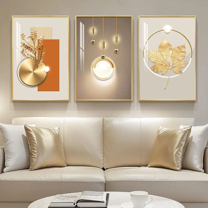 Modern Luxury Gold Wall Art, Set of 3 Piece Contemporary Paintings Artwork for Walls.