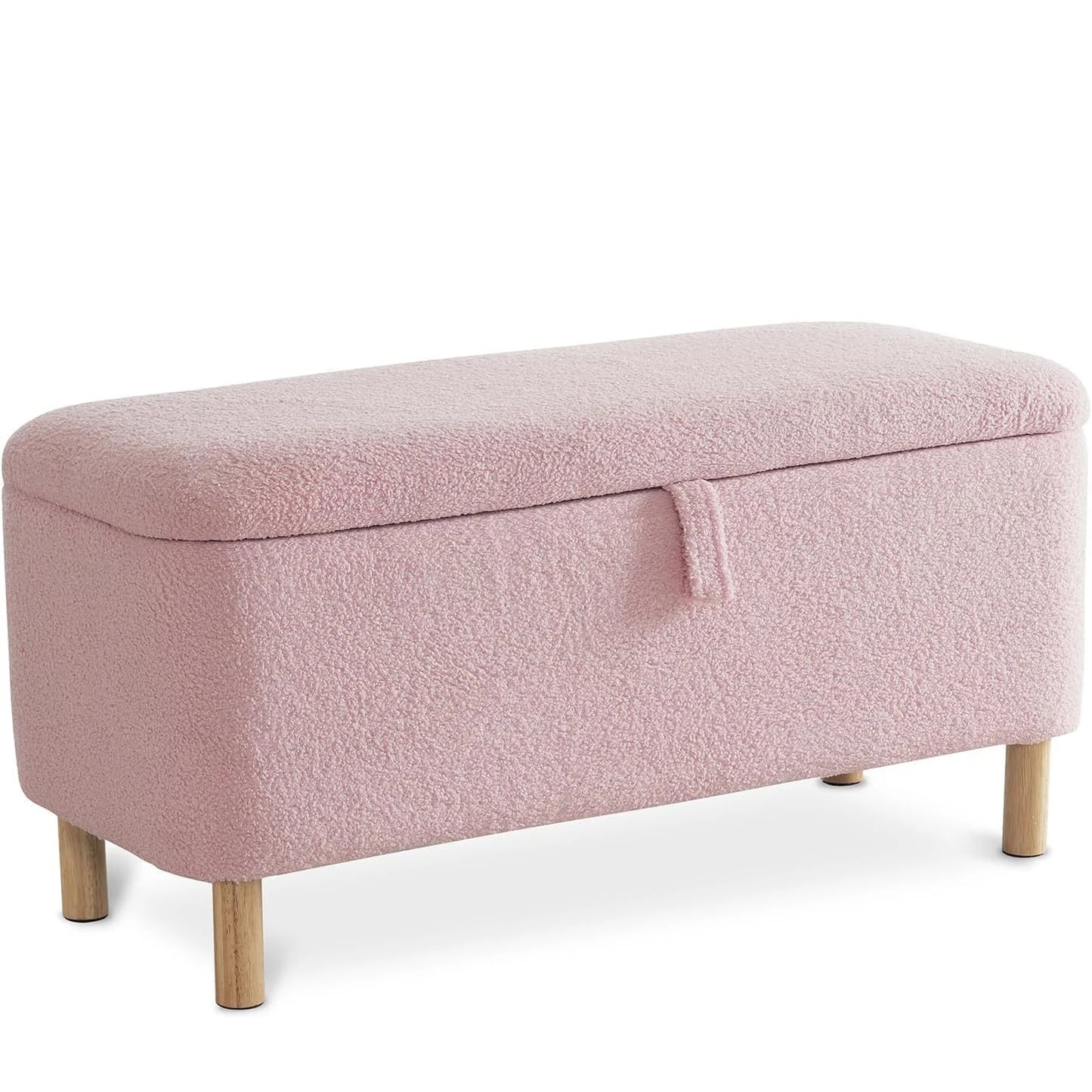Storage Ottoman Bench for Bedroom end of Bed, Sherpa Upholstered Shoe Seat Storage.