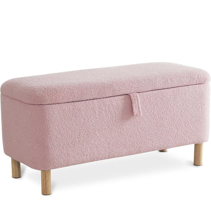Storage Ottoman Bench for Bedroom end of Bed, Sherpa Upholstered Shoe Seat Storage.