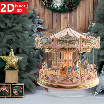 2D dreamy carousel light catcher, a versatile desktop ornament for home and office celebrations.