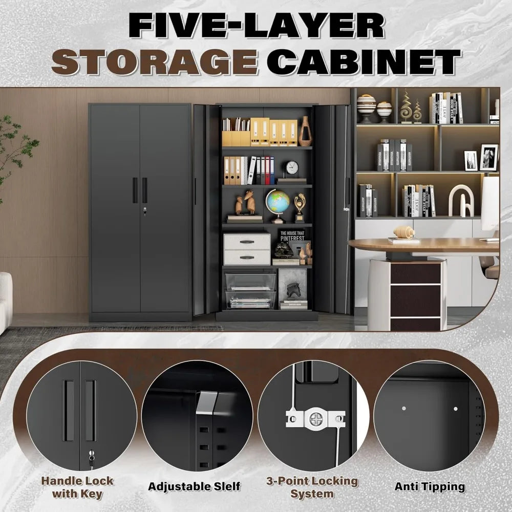 Metal Storage Cabinet, Garage Cabinets and Storage System with Doors and Shelves.