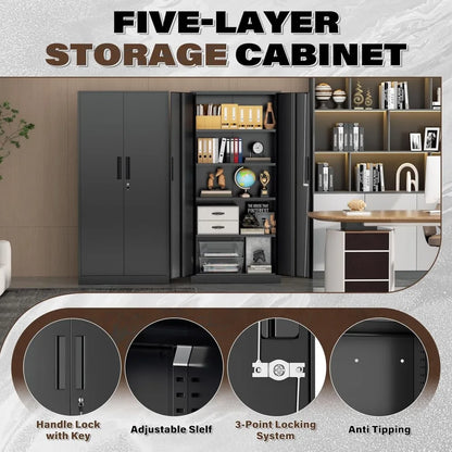 Metal Storage Cabinet, Garage Cabinets and Storage System with Doors and Shelves.