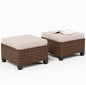 Outdoor Patio Ottomans,2 Pieces All Weather Wicker Ottomans with 4" Thick Cushions.