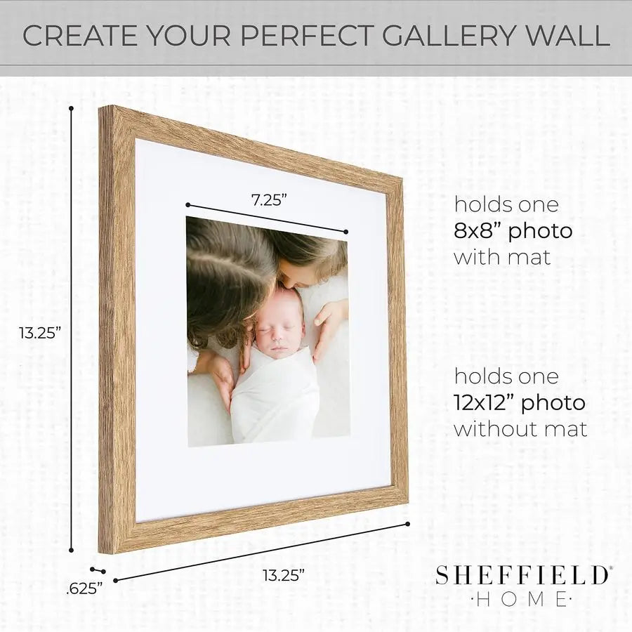 9 Piece Gallery Wall Frame Set, 12x12 in. Matted to 8x8 in. Light Natural