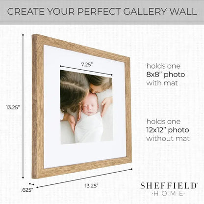 9 Piece Gallery Wall Frame Set, 12x12 in. Matted to 8x8 in. Light Natural