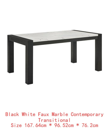 Contemporary 7pc Dining Set with White Faux Marble Rectangular Table and Full Back Upholstered Chairs.