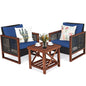 3 Pieces Patio Wicker Furniture Set, Rattan Outdoor Sofa Set w/Washable Cushion & Acacia Wood Coffee Table.