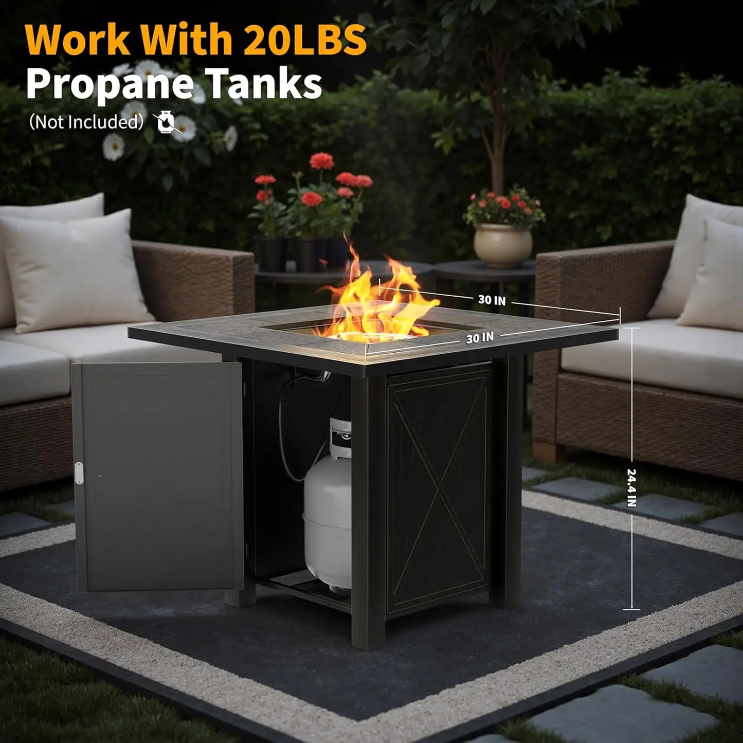 30" Propane Fire Pit with Premium Ceramic Tabletop, Gas Firepit Table - Includes Lid.