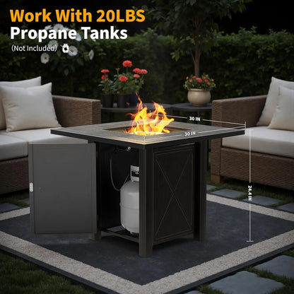 30" Propane Fire Pit with Premium Ceramic Tabletop, Gas Firepit Table - Includes Lid.