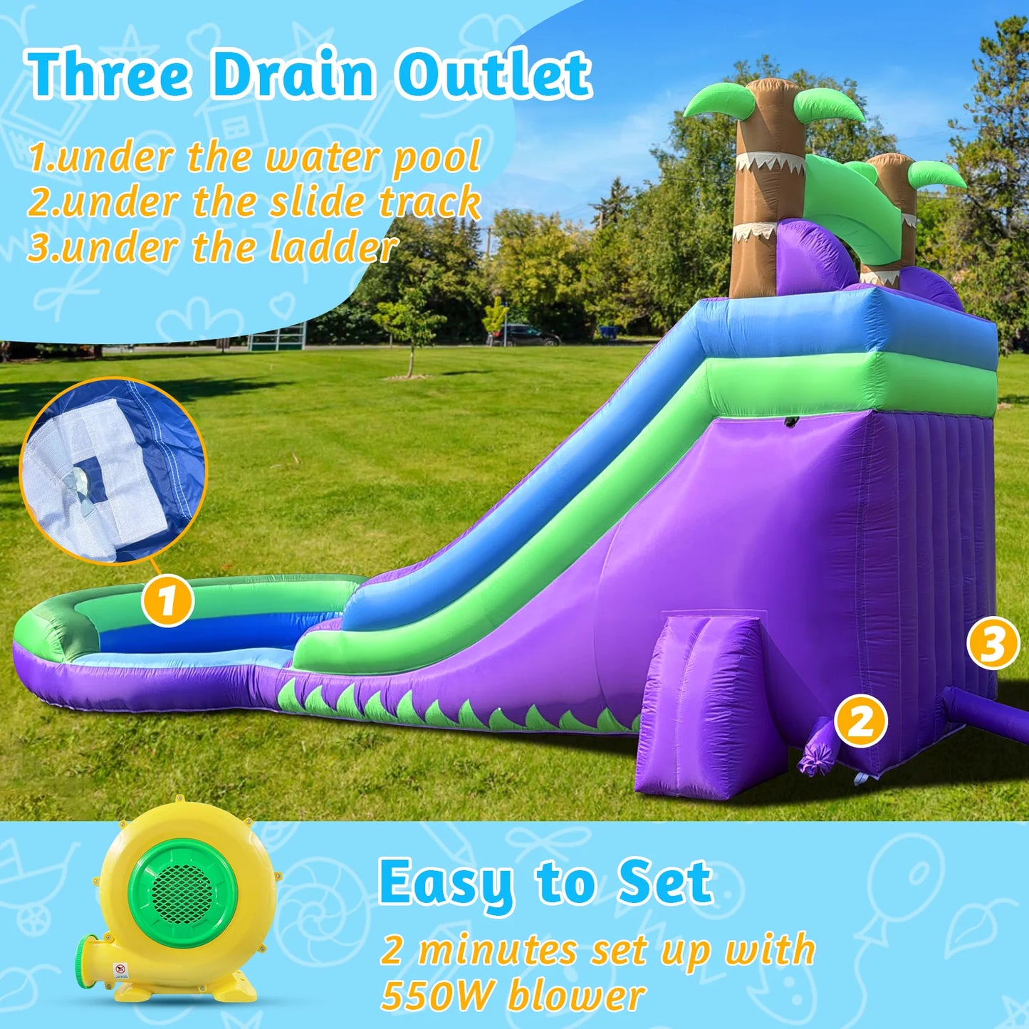 20FT Ultra Climber Kids Inflatable Water Slide Park Heavy Duty for Outdoor Fun with Two Slides & Splash Pool