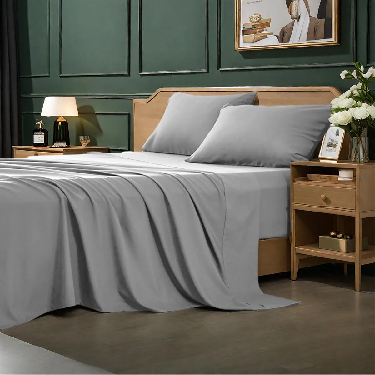 3/4Pcs soft solid color fashionable home bedding set, 1 fitted sheet, 1 flat sheet, 1/ 2 pillowcases