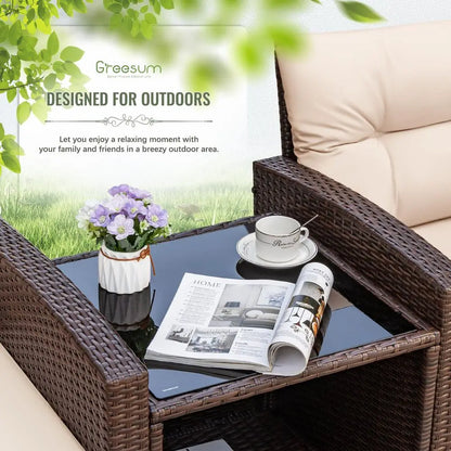 3 Pieces Patio Furniture Sets Outdoor PE Rattan Wicker Chairs & Table.
