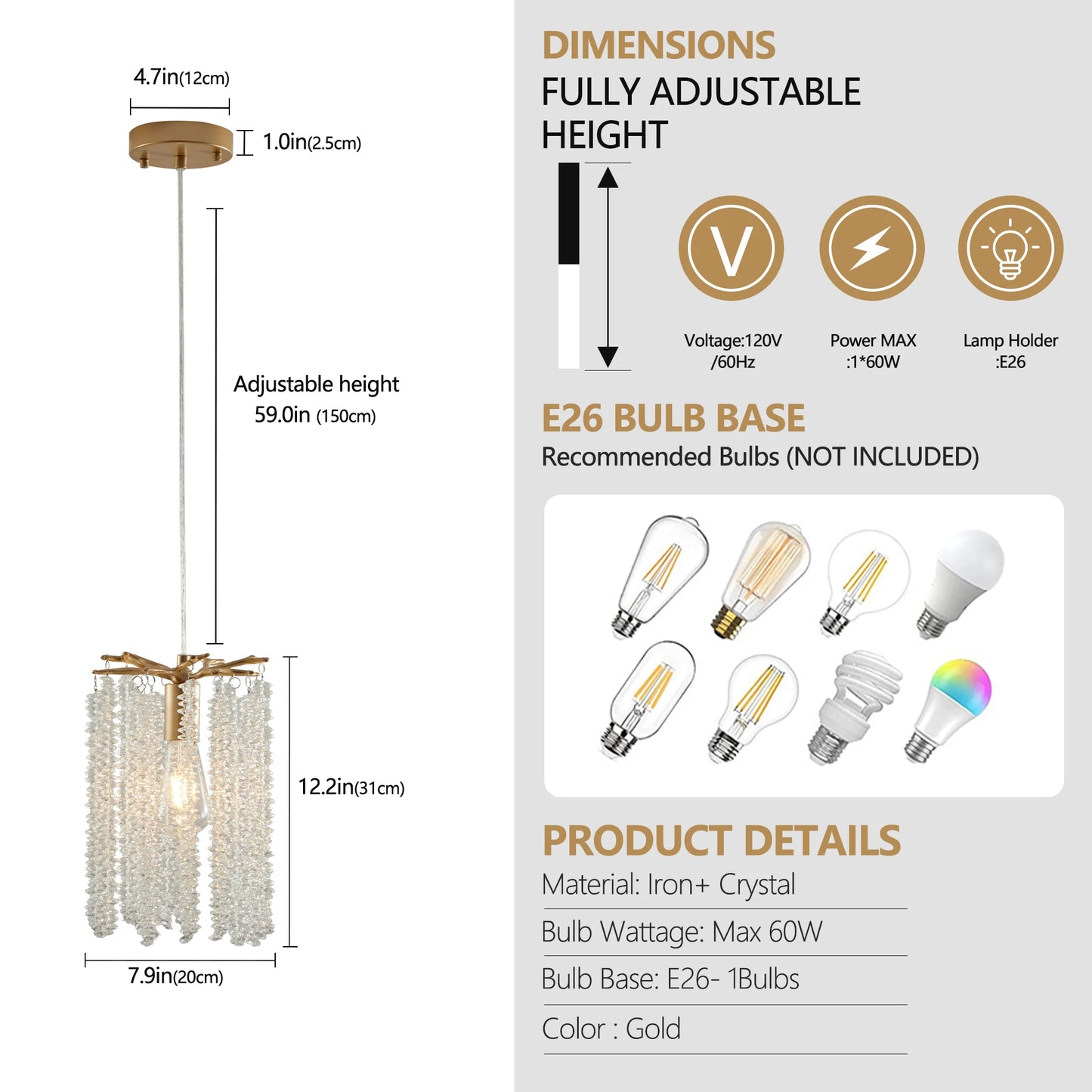 Luxury 3-Pack Crystal Pendant Lights, Elegant Golden Finish Chandelier with Waterfall Bead Design.